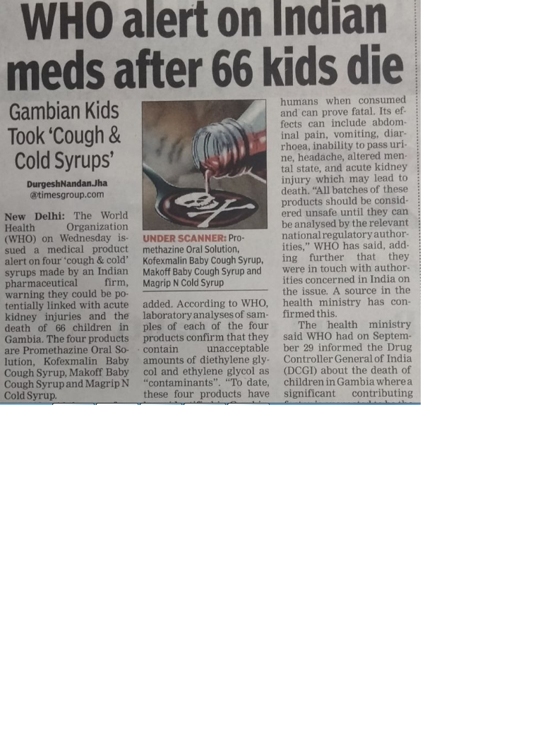 Diethylene glycol (DEG) cough syrup scam